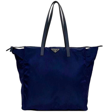 PRADA Tote Bag Navy Tessuto Nylon Leather  Triangle Plate Women's Blue