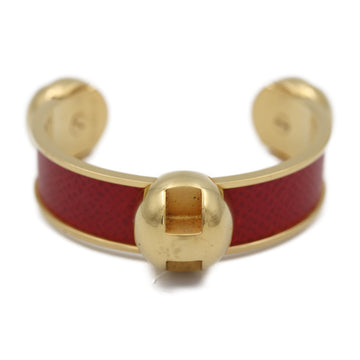 HERMES Bangle Metal Leather Gold Red C Cuff Bracelet