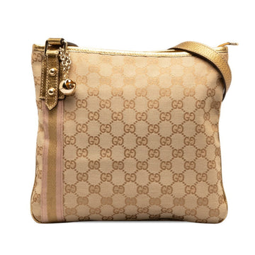 GUCCI GG Canvas Shelly Shoulder Bag 144388 Beige Gold Leather Women's