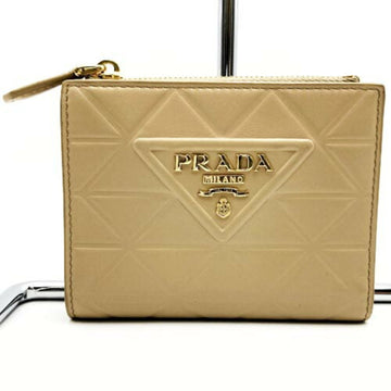 PRADA Bi-fold Wallet Beige Leather Triangle Women's Fashion