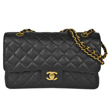 CHANEL Matelasse 25 Coco Mark Double Flap Chain Shoulder Bag Caviar Skin A01112 Black No. 5 [manufactured in 1998] IT1S65O0XX6A