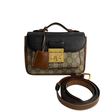 GUCCI Padlock GG Leather 2way Handbag Shoulder Bag Pochette Brown 57824