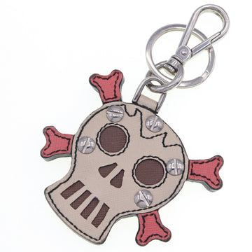 PRADA Keychain 2AR243 Beige Pink Leather Keyring Bag Charm Skull Key Ladies