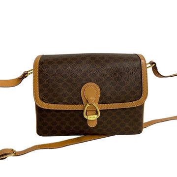 CELINE Macadam Blason Hardware Leather Shoulder Bag Pochette Brown 35630