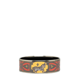 HERMES enamel GM cloisonne horse bangle bracelet silver yellow multicolor plated women's