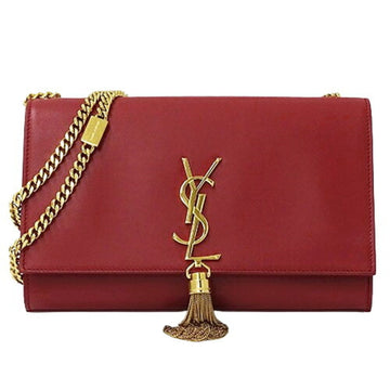SAINT LAURENT Bag Women's Shoulder Classic Kate Calf Leather Red 354119 Tassel Chain Compact