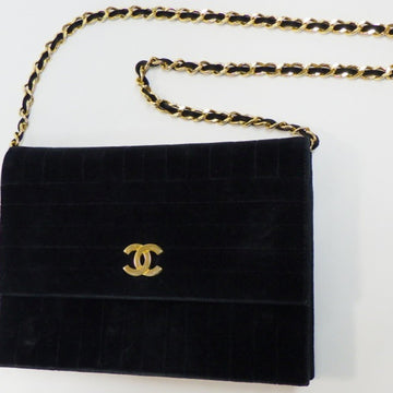 CHANEL Mademoiselle Chain Shoulder Bag Black Suede Women's Coco Mark