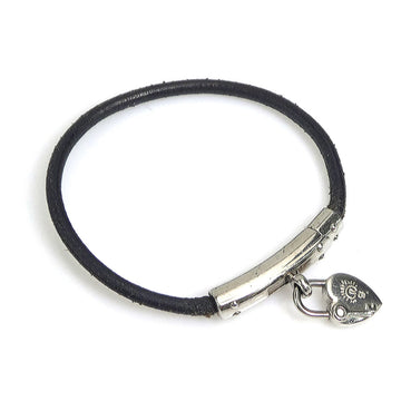 HERMES bracelet with cadena charm motif, leather/metal, black/silver, for women, e58573a