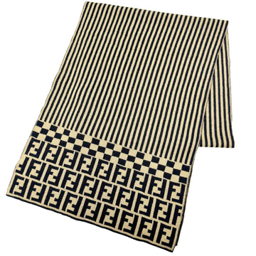 FENDI Zucca pattern FF scarf wool striped beige black men's women's