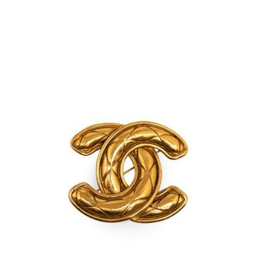 CHANEL Coco Mark Large GP Deca Matelasse Brooch Gold Plated Women's