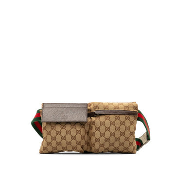 GUCCI GG Canvas Sherry Line Waist Pouch Body Bag 28566 Beige Brown Leather Women's