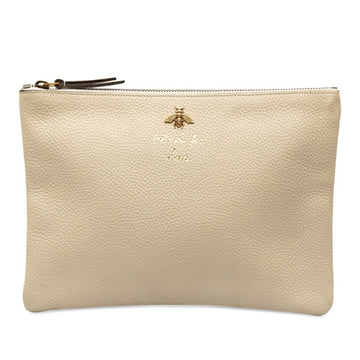 GUCCI Animalier Bee Clutch Bag 460187 Ivory Leather Women's