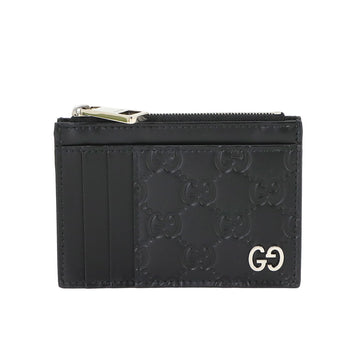 GUCCIssima Wallet/Coin Case Coin Purse Business Card Case/Card Leather Black 597560 Silver Metal Fittings