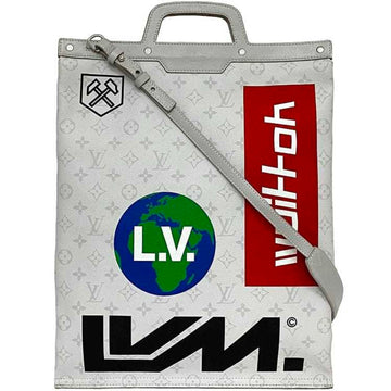 LOUIS VUITTON 2way Vertical Grey Monogram White M44627 f-20244 Tote Bag Canvas Leather UB1149  Shoulder Print A4
