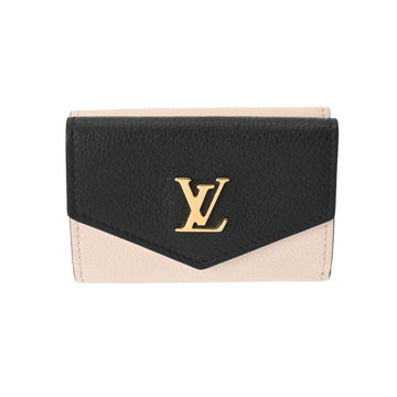 LOUIS VUITTON Portefeuille Rock Black/Cream/Pink M80984 Women's Grained Calf Leather Tri-Fold Wallet