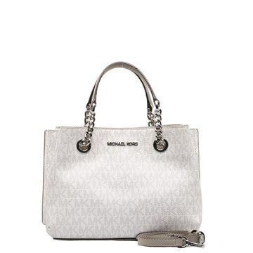 MICHAEL KORS Signature Bisque Teagan Small Handbag Shoulder Bag in Bright White PVC Leather for Women
