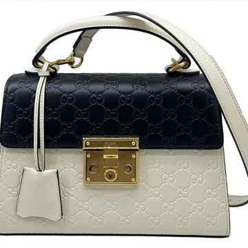 GUCCI Handbag Shoulder Bag 2way GG Black Off-White Leather ssima 453188 Women's