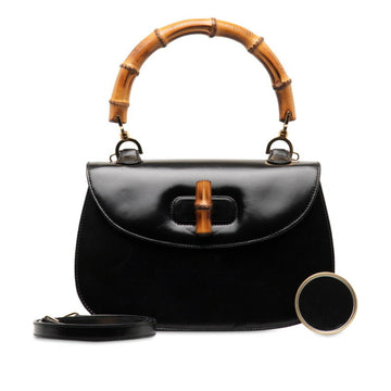 GUCCI Bamboo Handbag Shoulder Bag 000 1364 Black Leather Women's