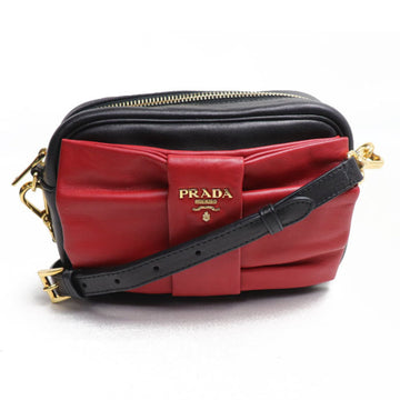 PRADA Ribbon Motif Shoulder Bag Black Red BP0166 2ATN F009A Women's