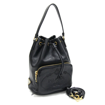 PRADA Handbag 1BH038 Black Leather Shoulder Bag Women's