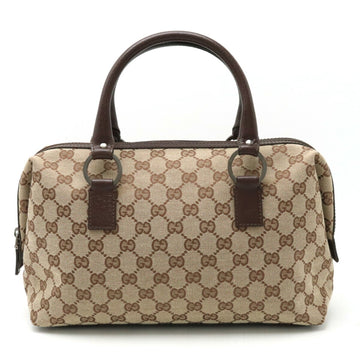 GUCCI GG Canvas Handbag Boston Bag Leather Khaki Beige Dark Brown 113009