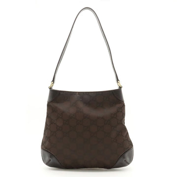 GUCCI GG nylon shoulder bag, leather, dark brown, 257296