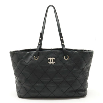 CHANEL On the Road Coco Mark Tote Bag Shoulder Quilted Leather Black 8019