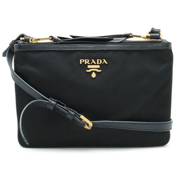 PRADA Shoulder Bag Pochette Clutch Nylon Leather NERO Black Purchased at a domestic outlet 1BH046