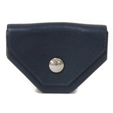 HERMES Coin Case Le Vingt Quatre Serie Snap Button Navy Silver Veau Epsom Blue Indigo I Engraved Men's Women's