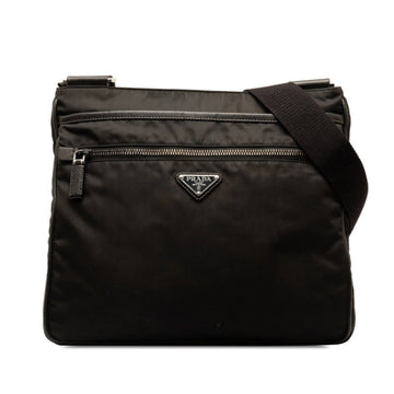 PRADA Triangle Plate Shoulder Bag 2VH251 Black Nylon Women's