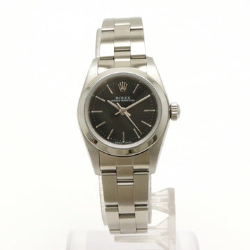 ROLEX Oyster Perpetual Black Dial SS Ladies Automatic Watch A Series 76080