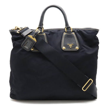 PRADA tote bag shoulder nylon leather navy blue BN1260