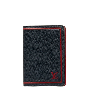 LOUIS VUITTON Taiga Organizer de Poche Card Case Pass Business Holder M63408 Blue Marine Navy Red Leather Men's