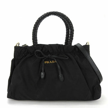PRADA handbag shoulder bag nylon leather black ribbon ladies NERO