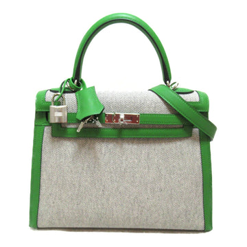 HERMES Kelly 25 handbag outside sewing Green Vert vertigo leather Toal ash/Swift leather