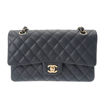 CHANEL Matelasse Chain Shoulder 25cm Navy A01112 Women's Caviar Skin Bag
