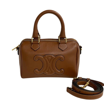 CELINE Cuir Triomphe Leather 2way Small Boston Bag Handbag Shoulder 30420 5sbk-wz330420