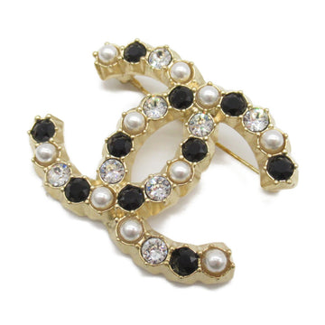 CHANEL COCO Mark Brooch Gold Black Gold Plated
