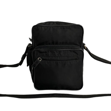 PRADA Triangle Metal Fittings Nylon Leather Shoulder Bag Pochette Sacoche Black 3kmk701-2