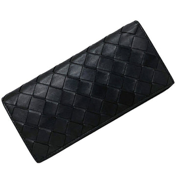 BOTTEGA VENETA Bi-fold Long Wallet Black Maxi Intrecciato Billfold Leather  Flap