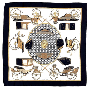 HERMES Carre 90 LES VOITURES A TRANSFORMATION Folding Carriage Scarf Muffler Silk Black Women's N4023919
