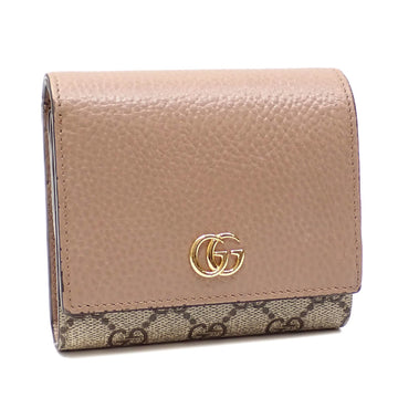 GUCCI Bifold Wallet GG Supreme Double G Women's Dusty Pink Beige PVC Leather 598587 A6046879