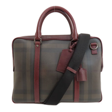 BURBERRY Check Pattern Handbag PVC/Leather Women's