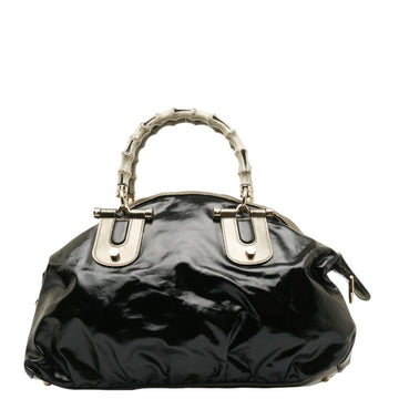 GUCCI bamboo handbag shoulder bag 2way 189867 black patent leather ladies