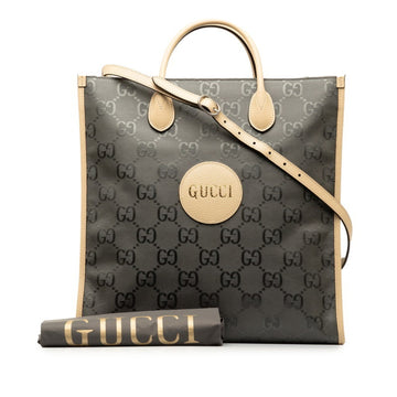 GUCCI GG Nylon Of The Grid Long Tote Handbag Shoulder Bag 630355 Gray Beige Leather Women's