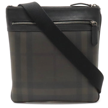 BURBERRY Check Pattern Shoulder Bag PVC Leather Khaki Brown Black