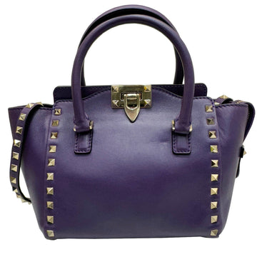 VALENTINO GARAVANI Garavani Rockstud Shoulder Bag Tote Handbag Small Purple Leather Women's