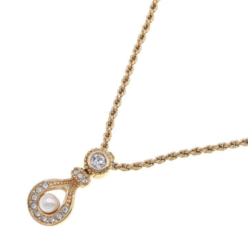 CHRISTIAN DIOR Dior Necklace Gold Metal Fake Pearl Rhinestone Women's Christian