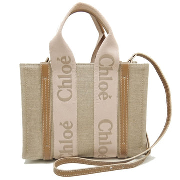 CHLOeChloe  Woody Small Tote CHC23AS397L Bag Linen x Leather Beige Pink 251553
