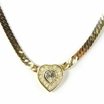 CHRISTIAN DIOR Necklace Metal Gold Heart Rhinestone Women's